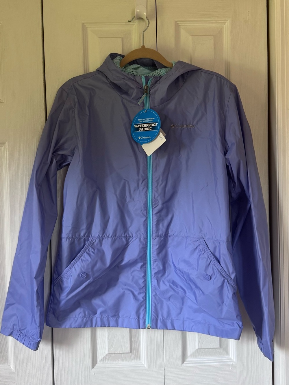 Columbia Lavender Rain Jacket with Aqua Trim
